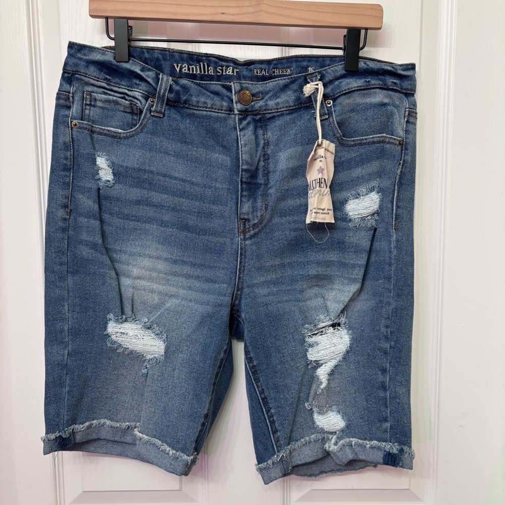 Mid Wash Distressed Denim Shorts | Vanilla Star 16 - Picture 1 of 11